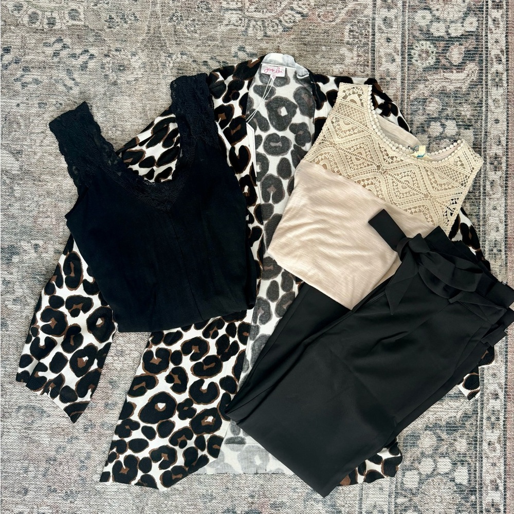 NWT! Boutique Bundle with cardigan, dress pants, two sleeveless blouses